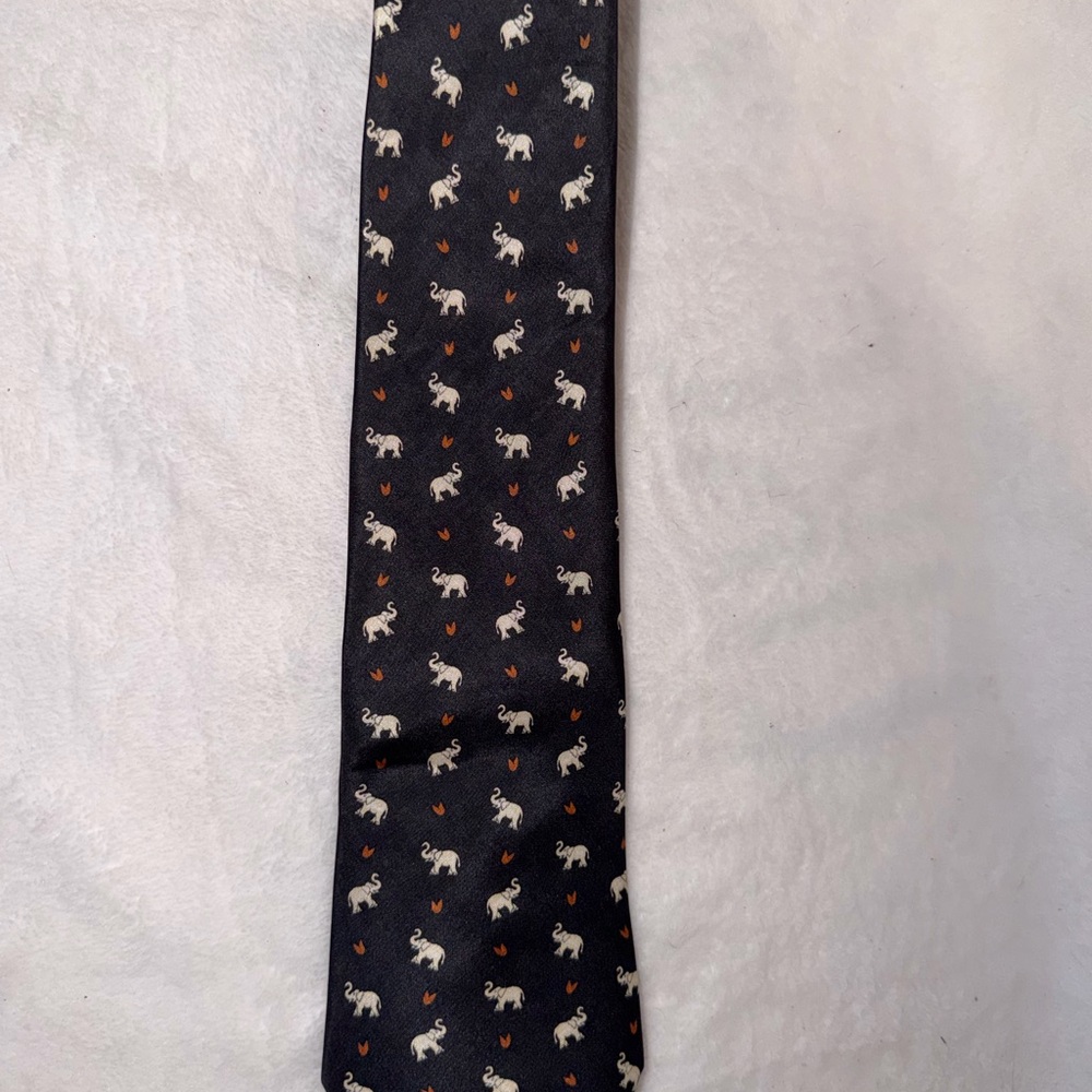 Unbranded Elephant Print Silk Tie Mens Navy Blue White Animal Novelty‎ Necktie